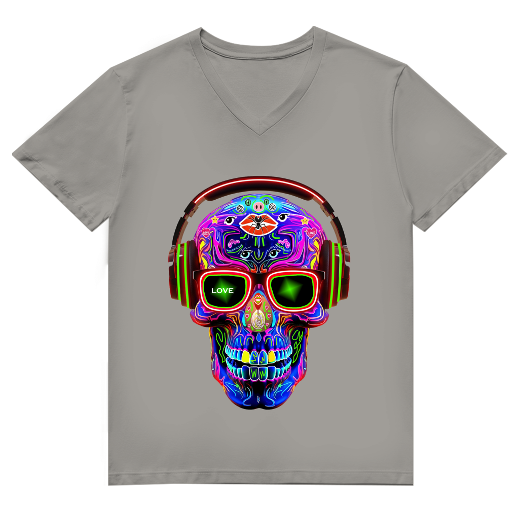 Herren Premium Bio V-Neck T-Shirt Skull Design
