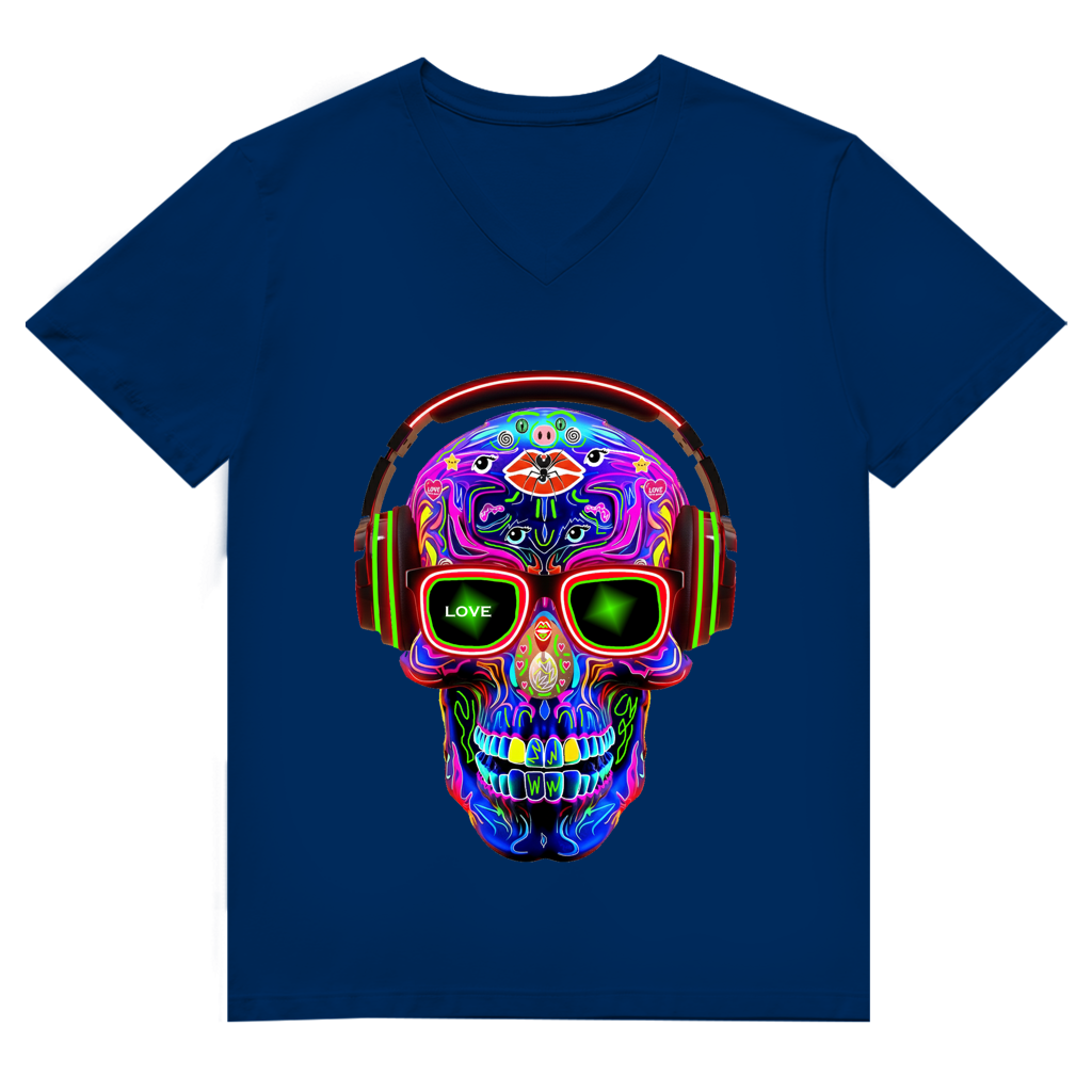 Herren Premium Bio V-Neck T-Shirt Skull Design
