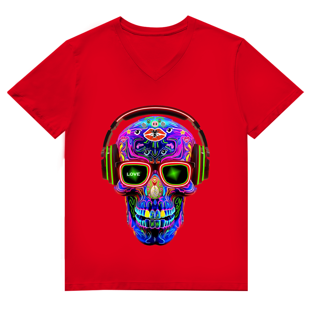 Herren Premium Bio V-Neck T-Shirt Skull Design