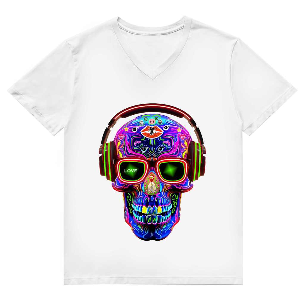 Herren Premium Bio V-Neck T-Shirt Skull Design