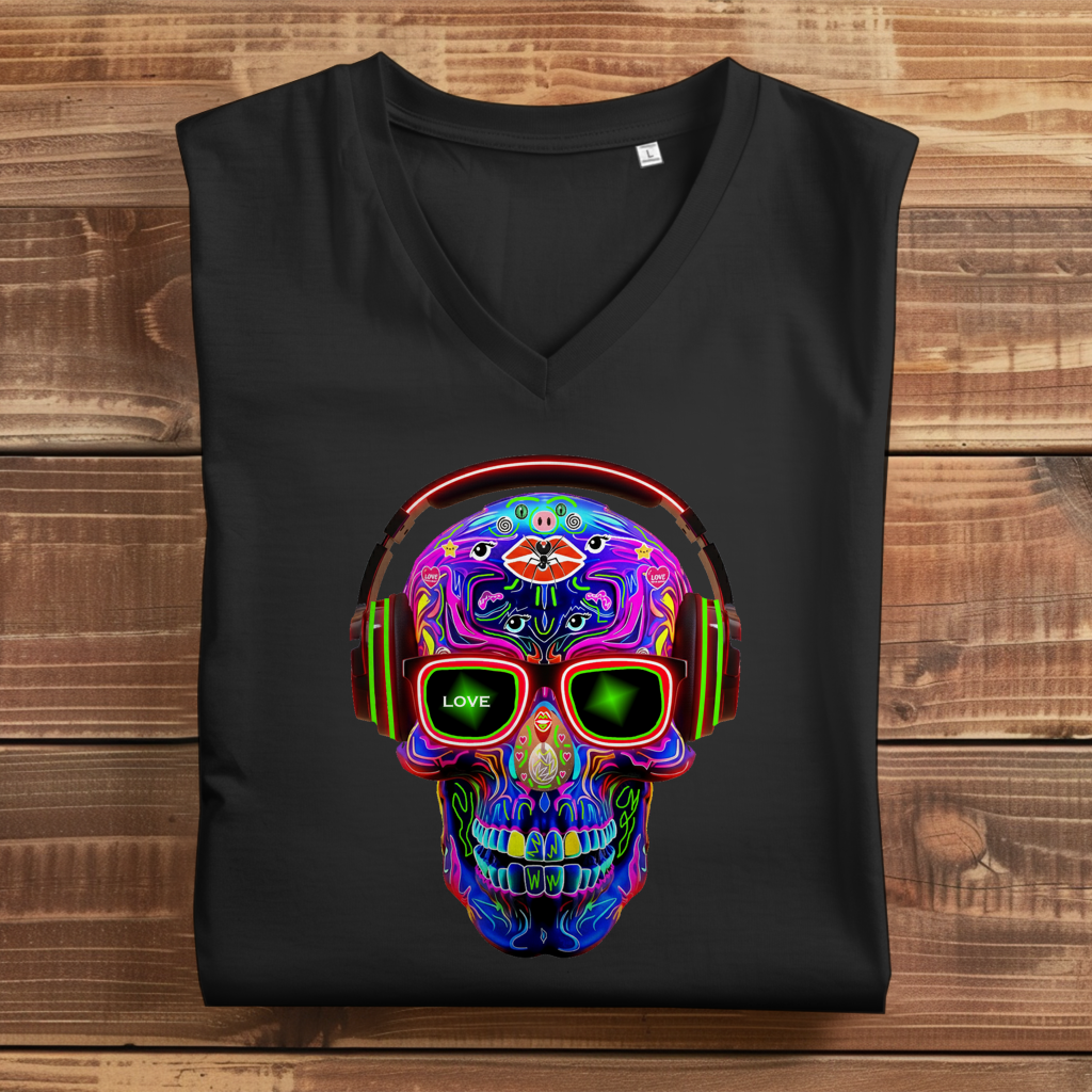 Damen Premium Bio V-Neck T-Shirt Skull Design