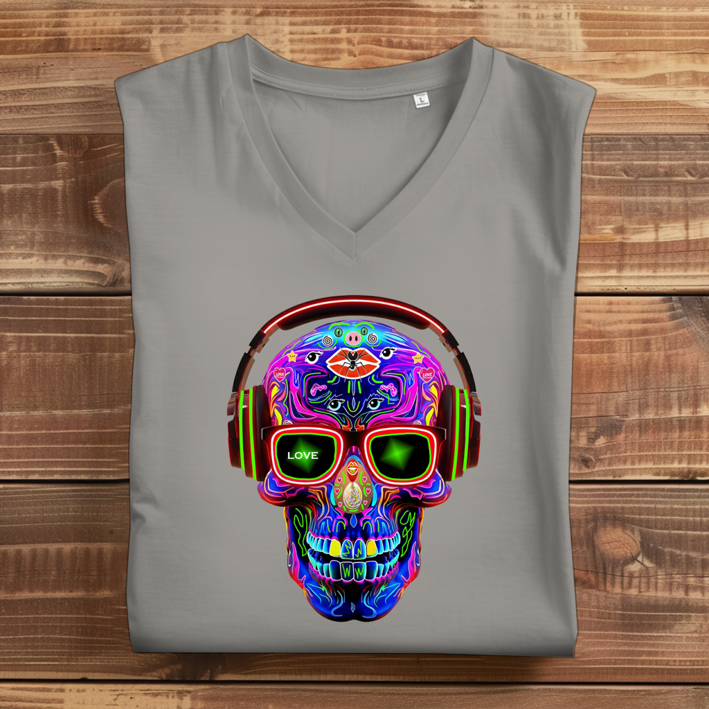 Damen Premium Bio V-Neck T-Shirt Skull Design