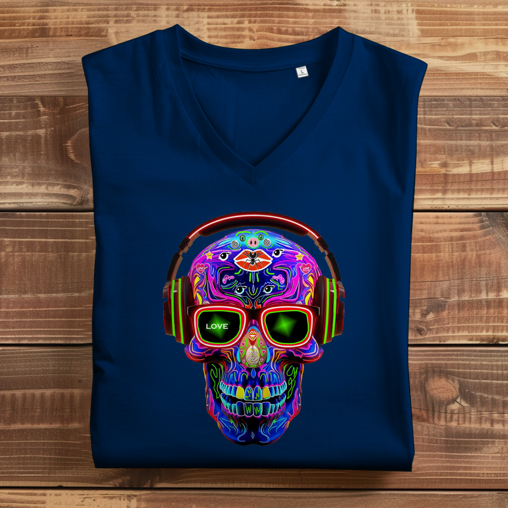 Damen Premium Bio V-Neck T-Shirt Skull Design
