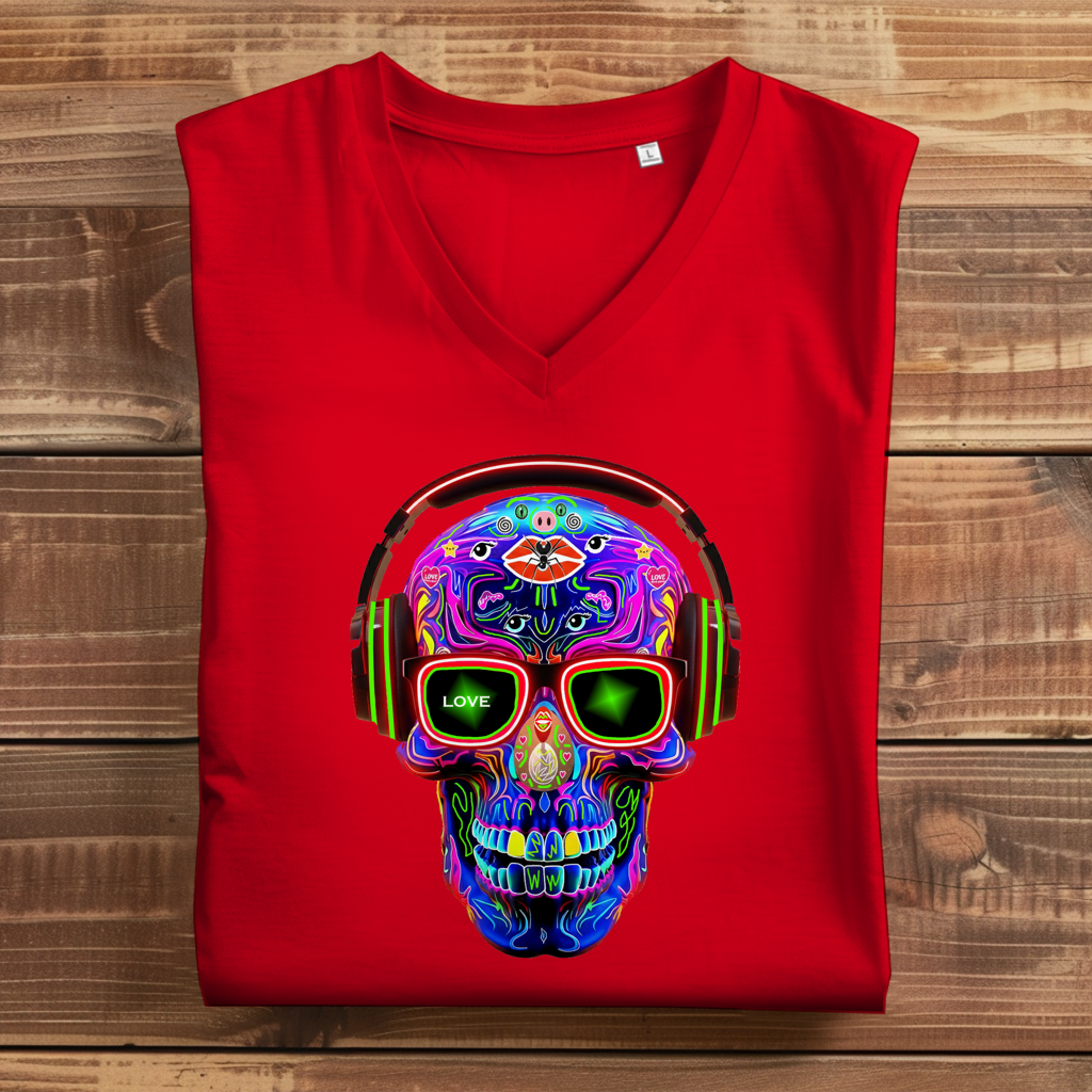 Damen Premium Bio V-Neck T-Shirt Skull Design