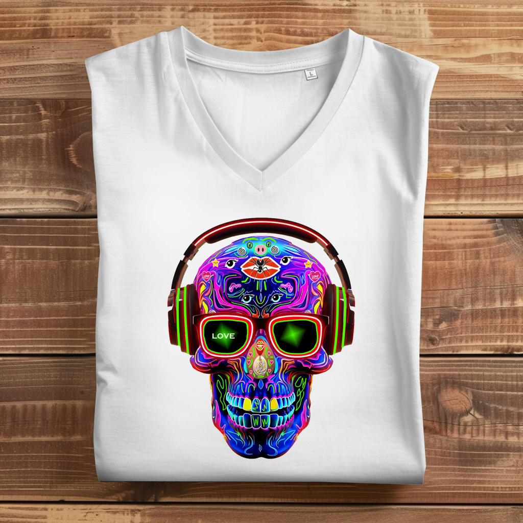 Damen Premium Bio V-Neck T-Shirt Skull Design