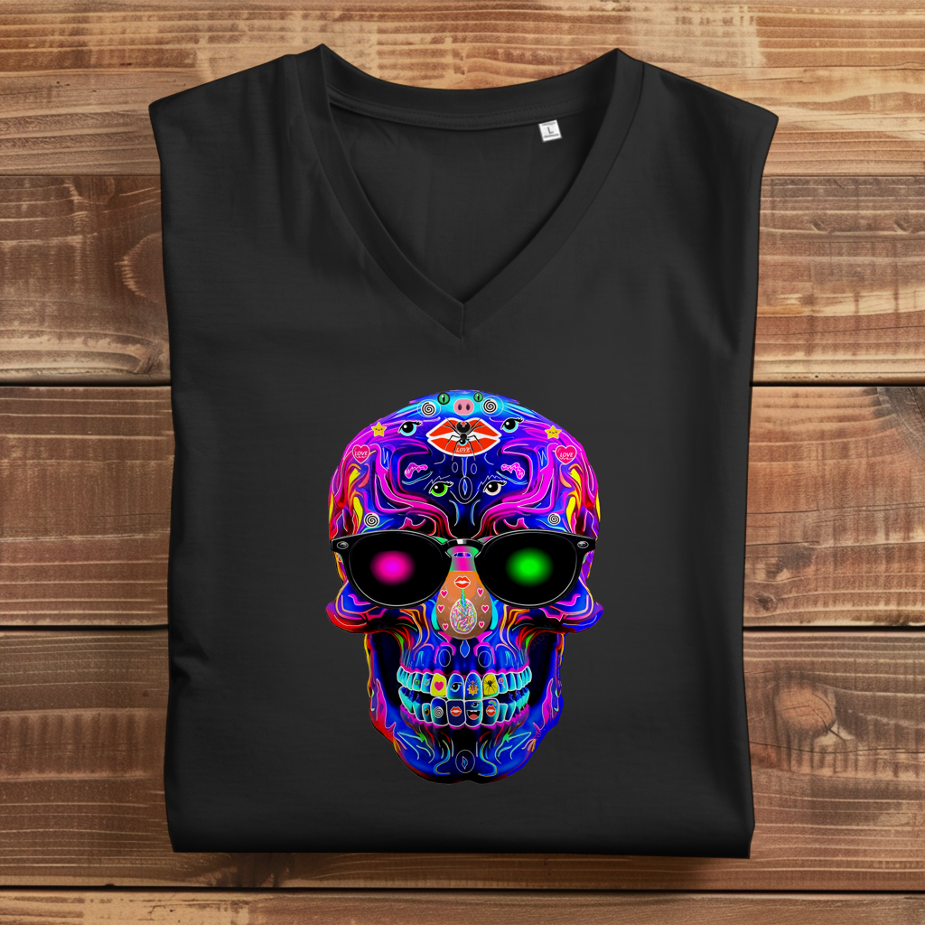 Damen Premium Bio V-Neck T-Shirt Skull Designs