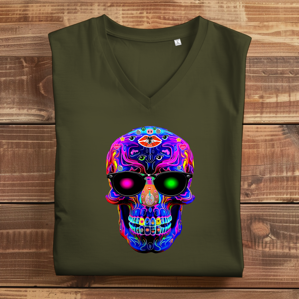 Damen Premium Bio V-Neck T-Shirt Skull Designs