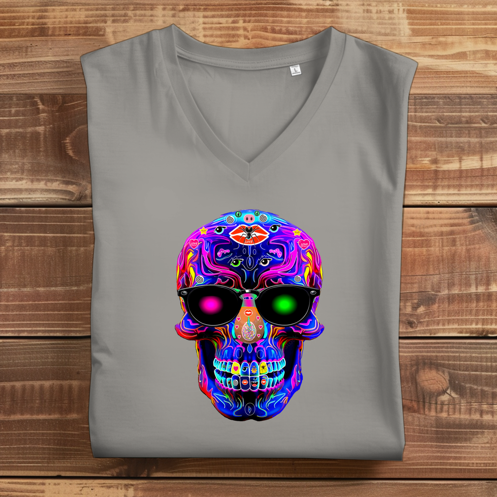 Damen Premium Bio V-Neck T-Shirt Skull Designs