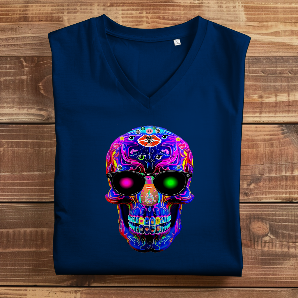 Damen Premium Bio V-Neck T-Shirt Skull Designs