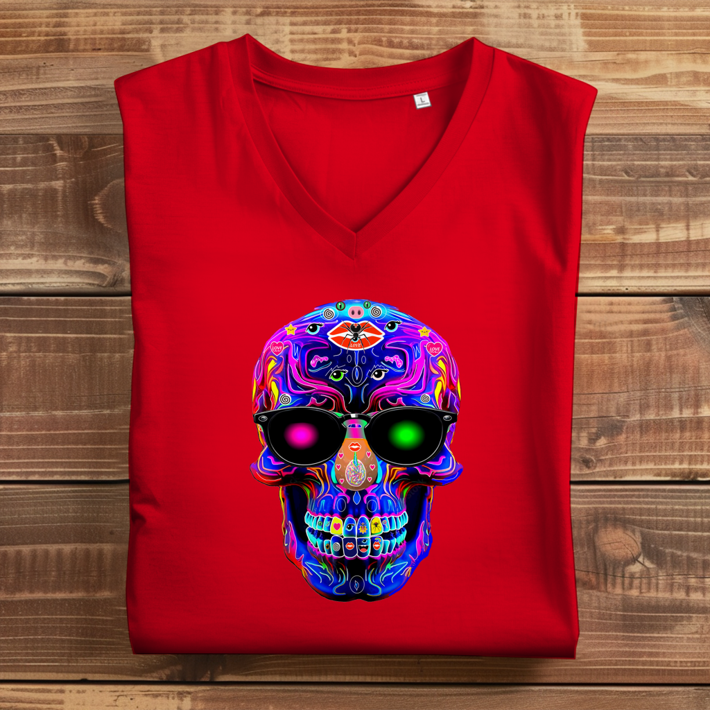 Damen Premium Bio V-Neck T-Shirt Skull Designs