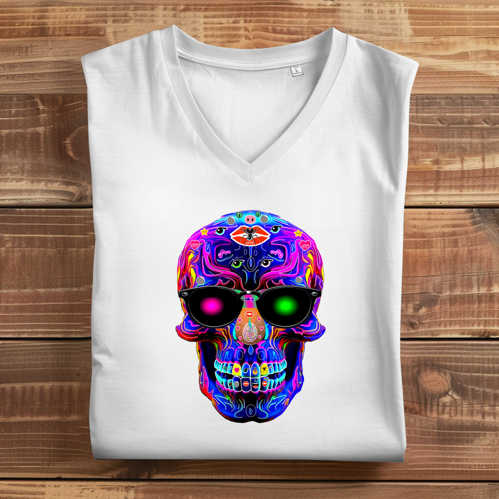 Damen Premium Bio V-Neck T-Shirt Skull Designs