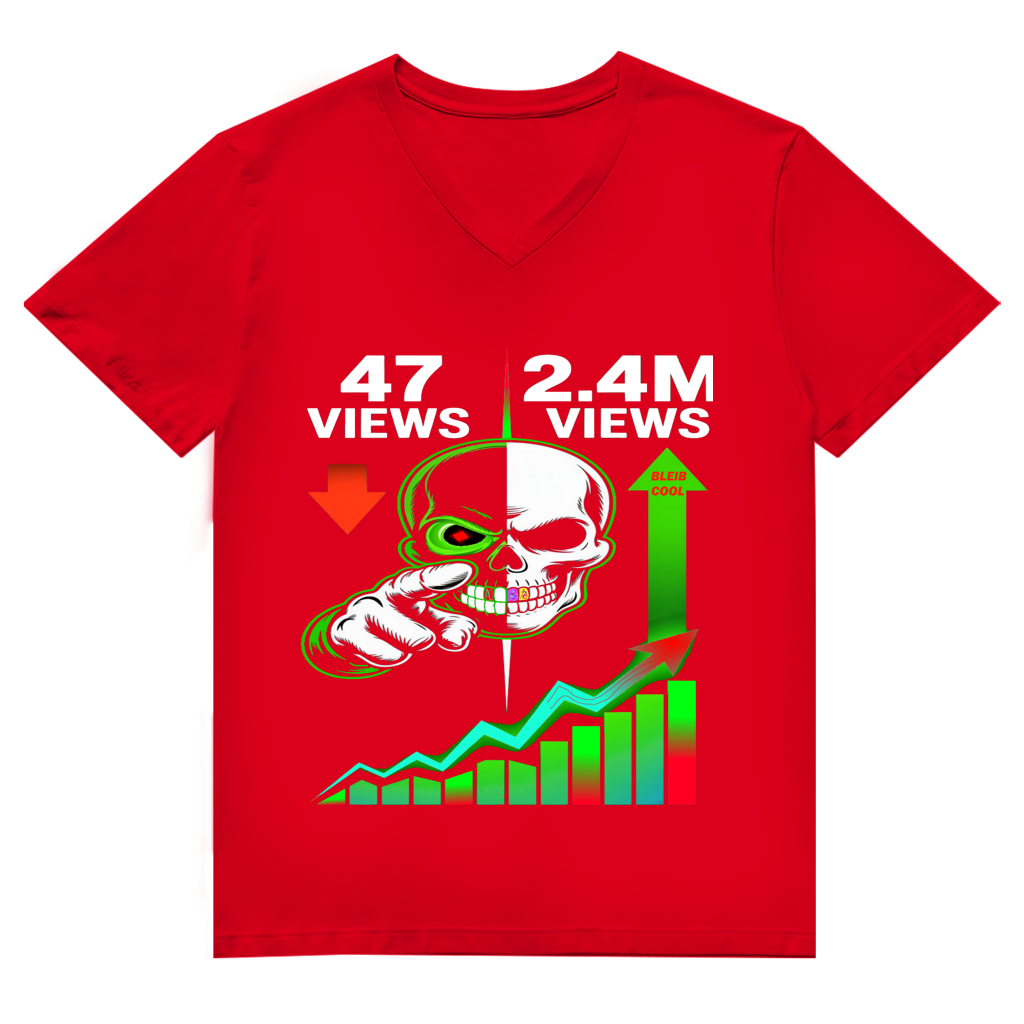 Herren Premium Bio V-Neck T-Shirt Algorhythm Skull