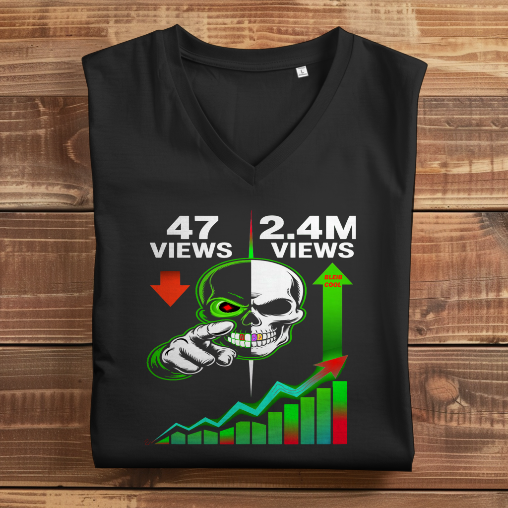 Damen Premium Bio V-Neck T-Shirt Algorhythm Skull