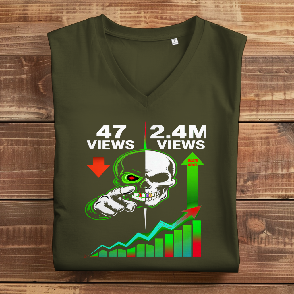 Damen Premium Bio V-Neck T-Shirt Algorhythm Skull