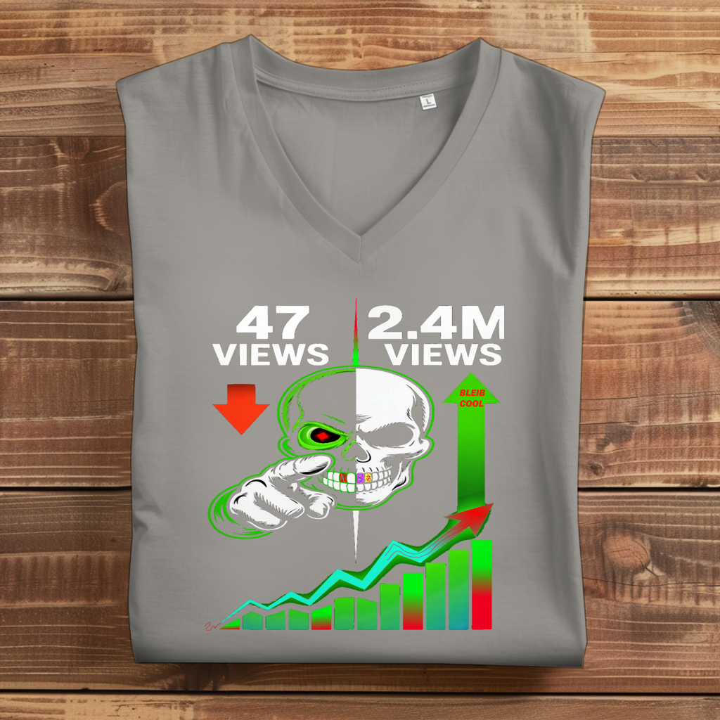 Damen Premium Bio V-Neck T-Shirt Algorhythm Skull